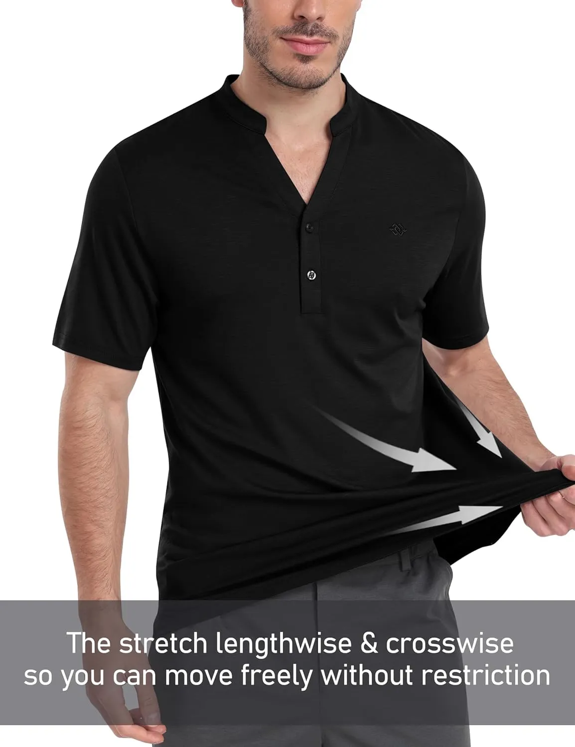 MoFiz Men's Henley Polo Shirts Short Sleeve Moisture Wicking Collarless Golf Polo Shirt Summer Casual
