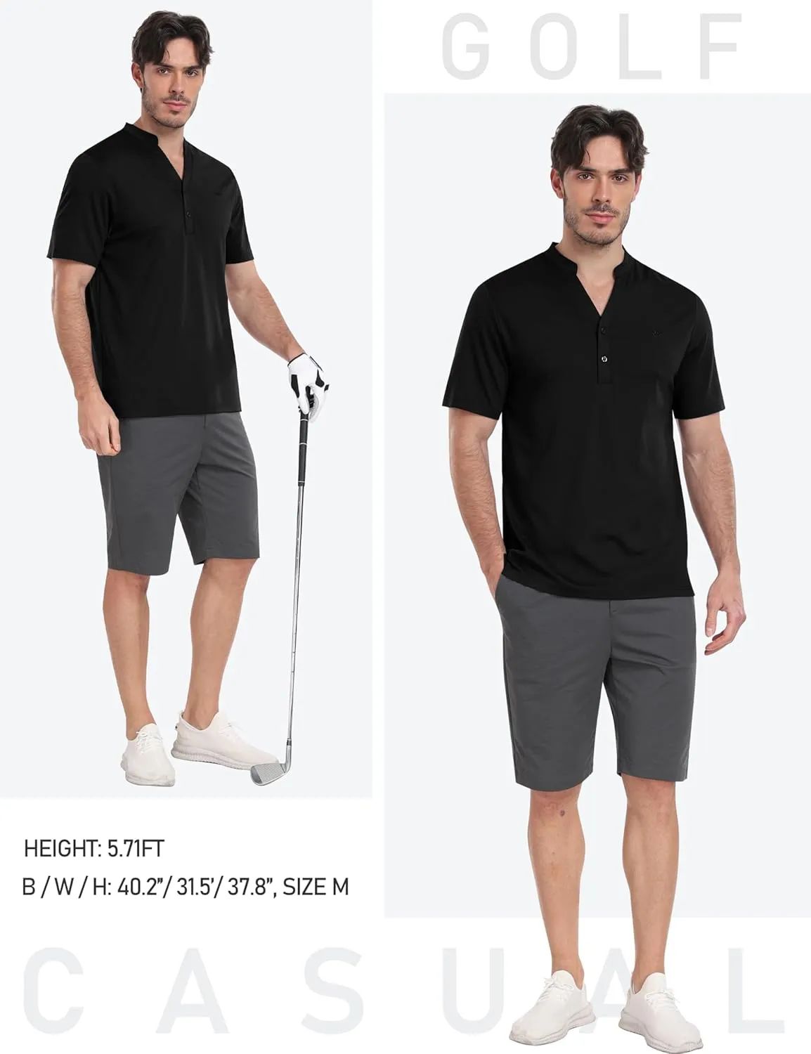 MoFiz Men's Henley Polo Shirts Short Sleeve Moisture Wicking Collarless Golf Polo Shirt Summer Casual
