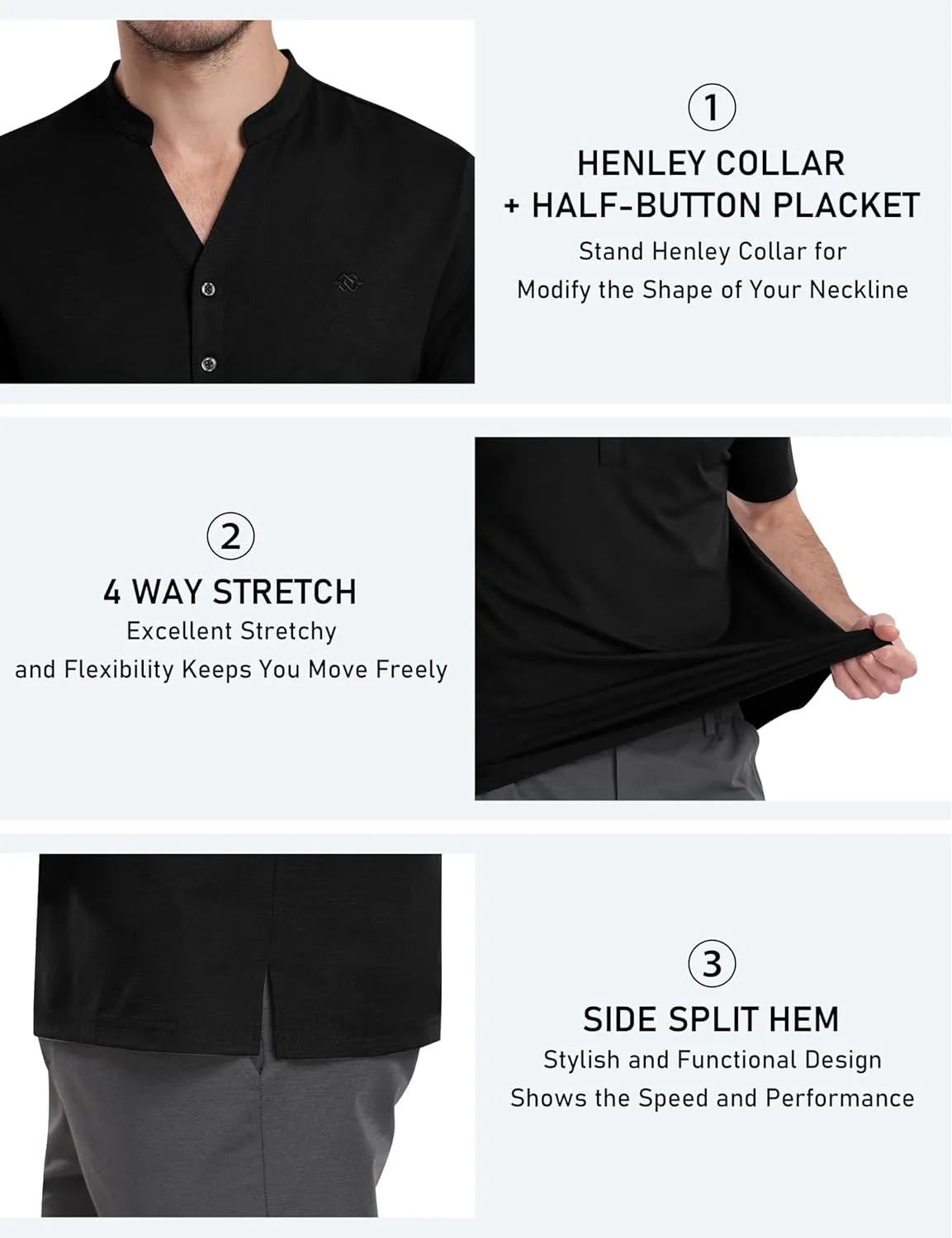 MoFiz Men's Henley Polo Shirts Short Sleeve Moisture Wicking Collarless Golf Polo Shirt Summer Casual