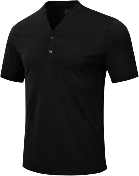 MoFiz Men's Henley Polo Shirts Short Sleeve Moisture Wicking Collarless Golf Polo Shirt Summer Casual