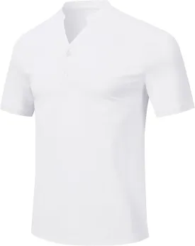 MoFiz Men's Henley Polo Shirts Short Sleeve Moisture Wicking Collarless Golf Polo Shirt Summer Casual