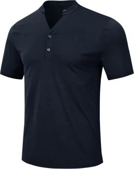 MoFiz Men's Henley Polo Shirts Short Sleeve Moisture Wicking Collarless Golf Polo Shirt Summer Casual