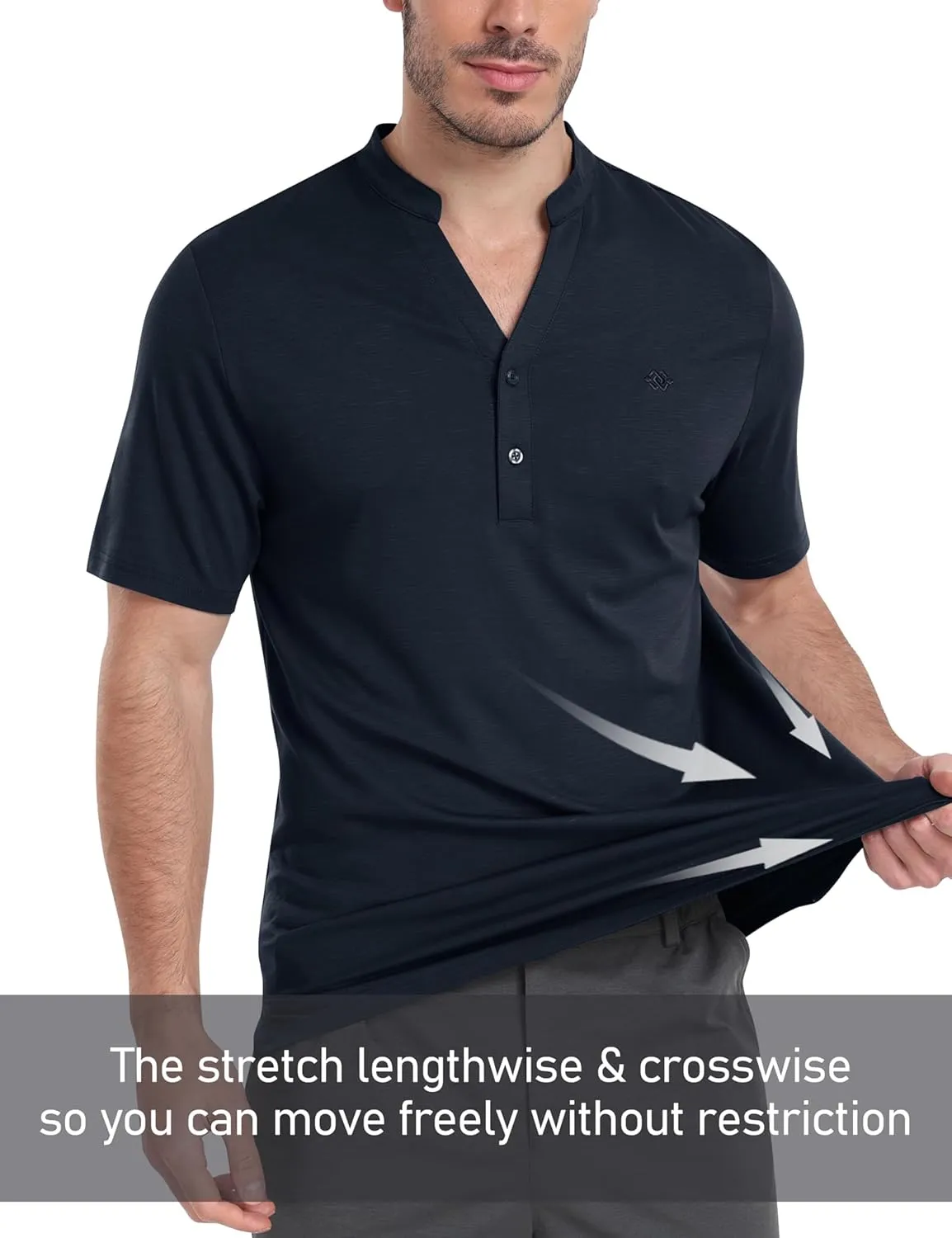 MoFiz Men's Henley Polo Shirts Short Sleeve Moisture Wicking Collarless Golf Polo Shirt Summer Casual