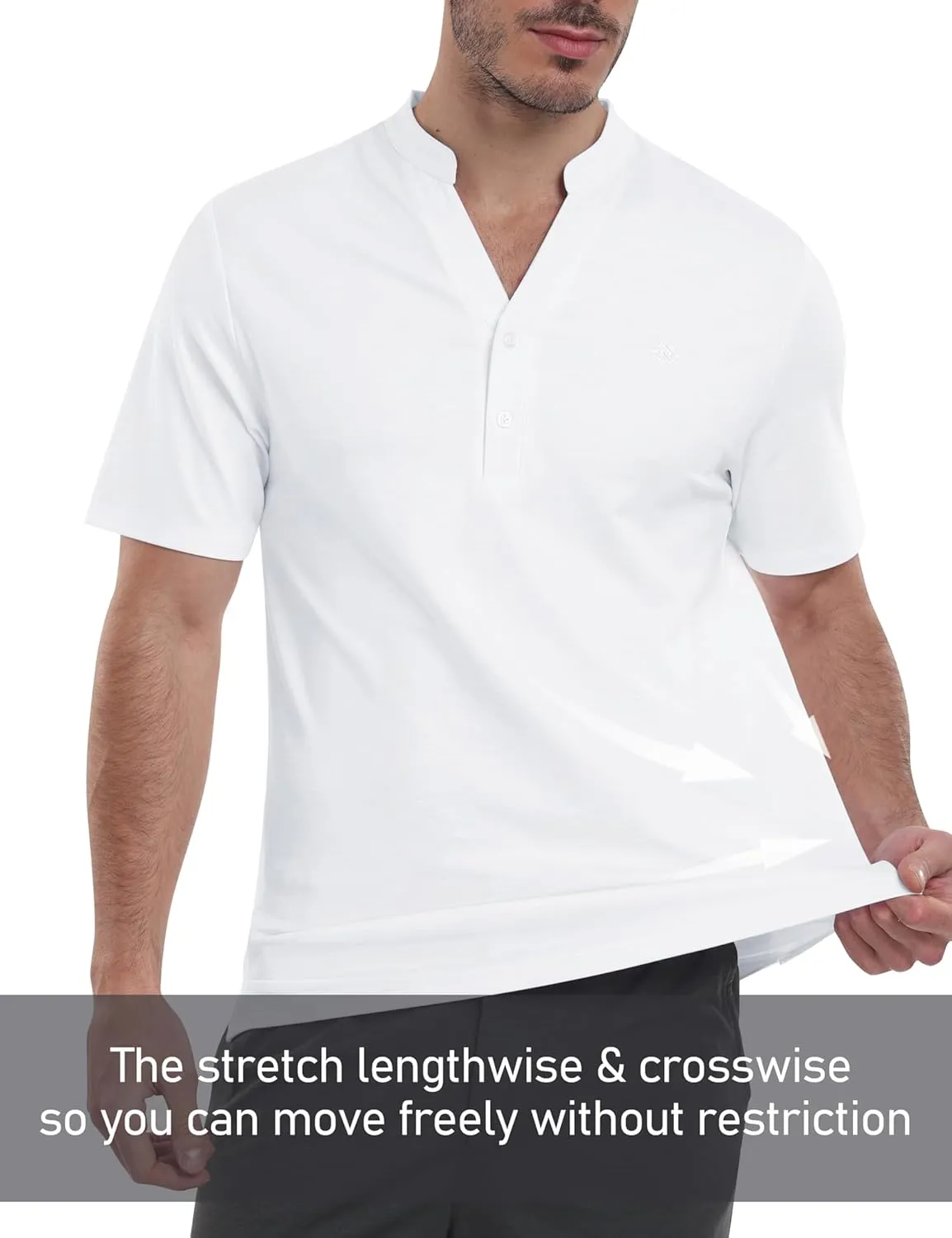 MoFiz Men's Henley Polo Shirts Short Sleeve Moisture Wicking Collarless Golf Polo Shirt Summer Casual