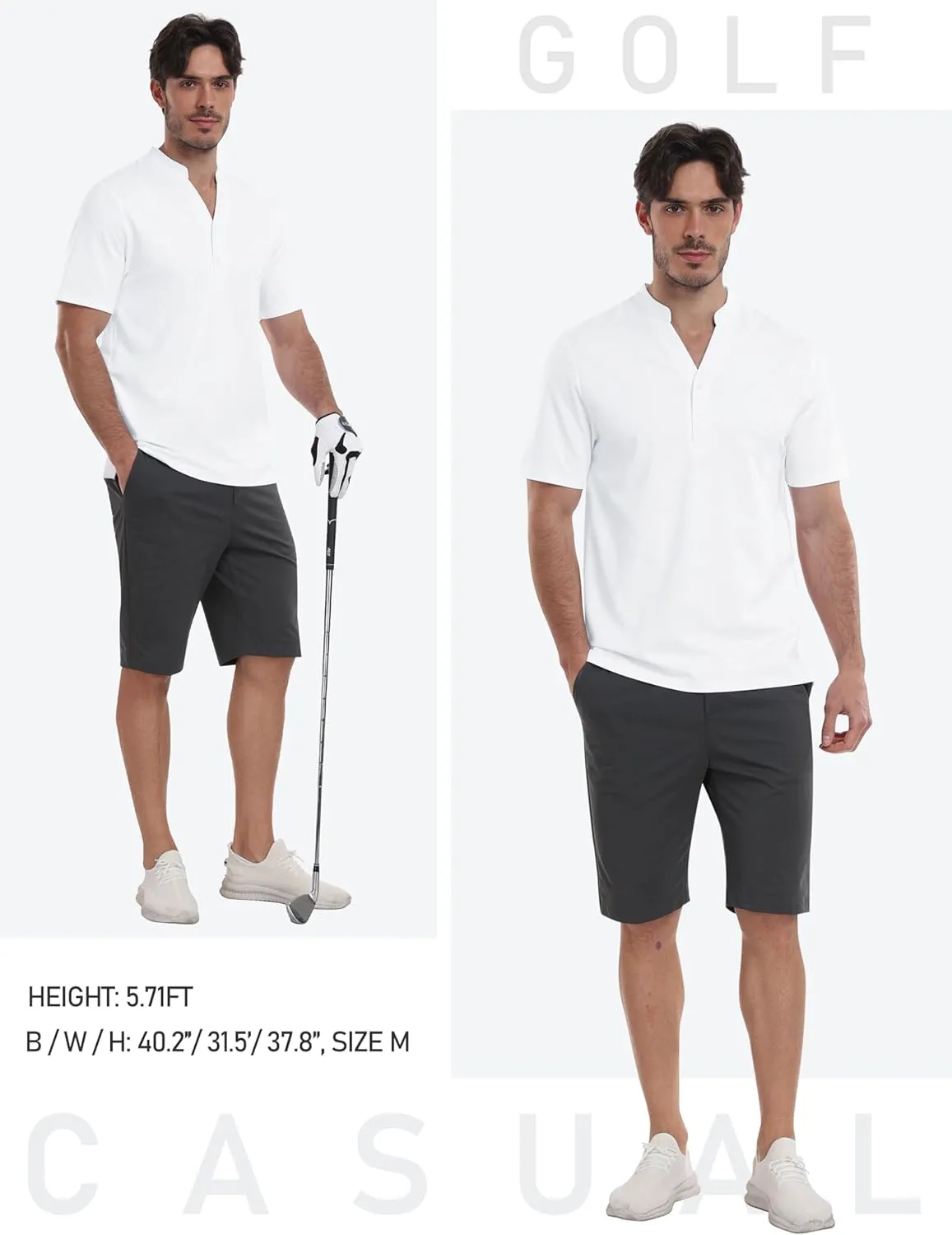MoFiz Men's Henley Polo Shirts Short Sleeve Moisture Wicking Collarless Golf Polo Shirt Summer Casual