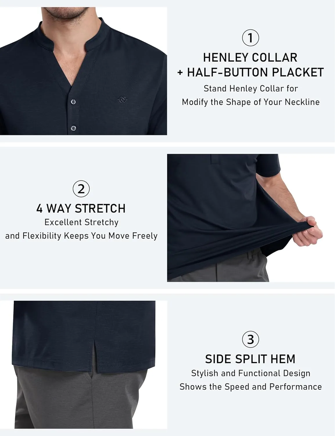 MoFiz Men's Henley Polo Shirts Short Sleeve Moisture Wicking Collarless Golf Polo Shirt Summer Casual