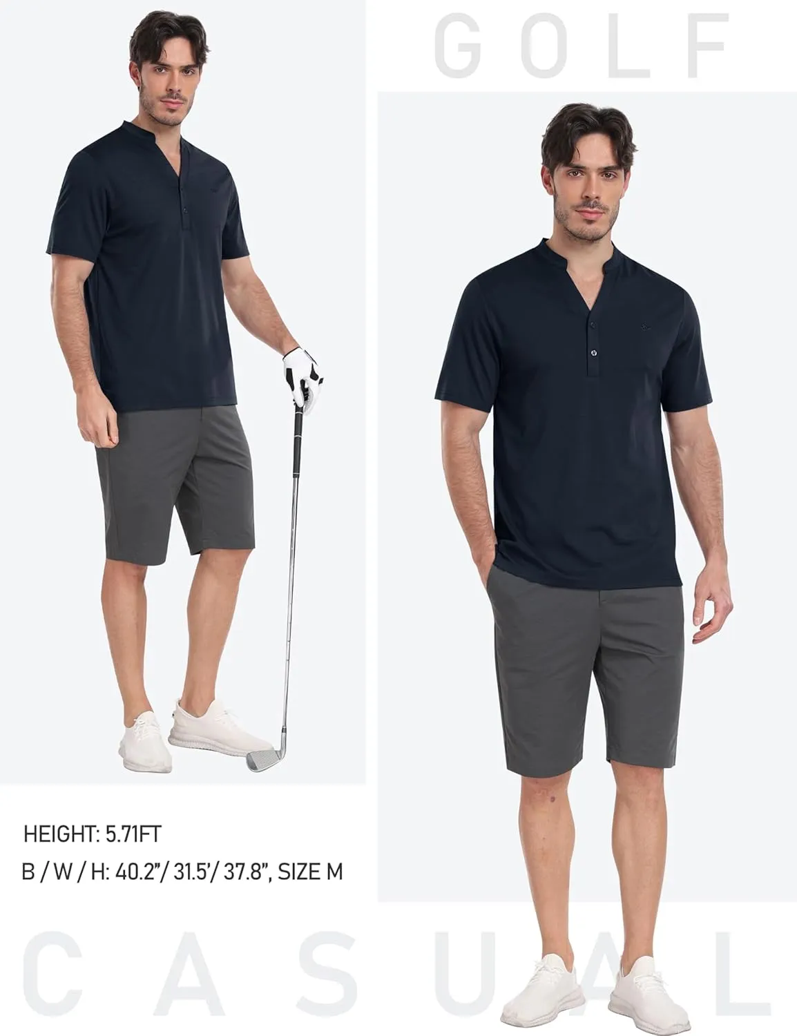 MoFiz Men's Henley Polo Shirts Short Sleeve Moisture Wicking Collarless Golf Polo Shirt Summer Casual