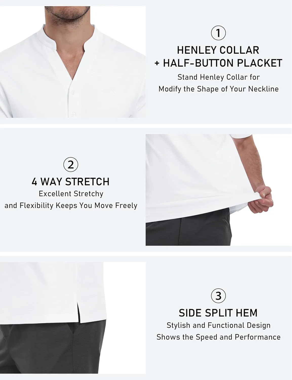 MoFiz Men's Henley Polo Shirts Short Sleeve Moisture Wicking Collarless Golf Polo Shirt Summer Casual