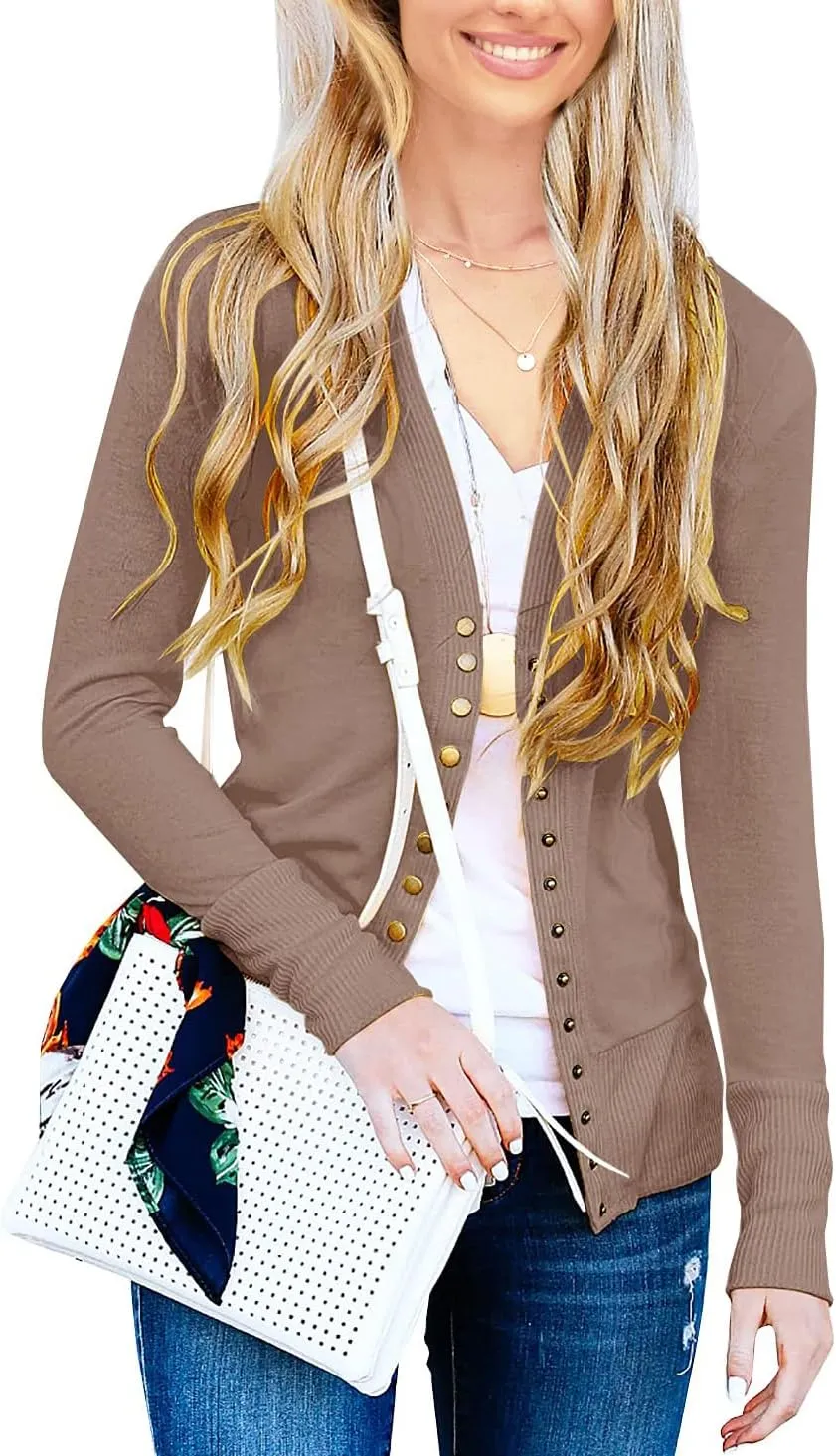 NENONA Women's Long Sleeve Lightweight Summer Cardigans Open Front Button Down Basic Soft Fall Fashion Outwear