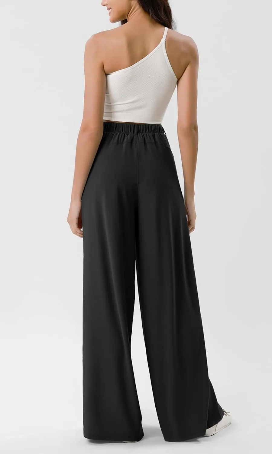 ODODOS Chiffon Flowy Pleated Wide Leg Pants for Women Lightweight High Waist Trouser with Pockets-27/29" /31" Inseam