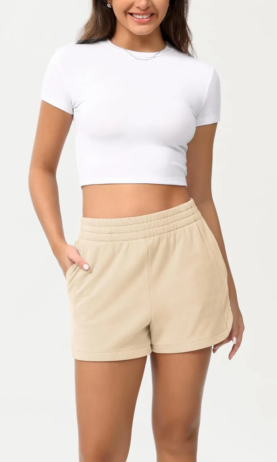 ODODOS Women's Sweat Shorts Cotton French Terry Curved Hem Workout Casual Relaxed Lounge Shorts with Pockets