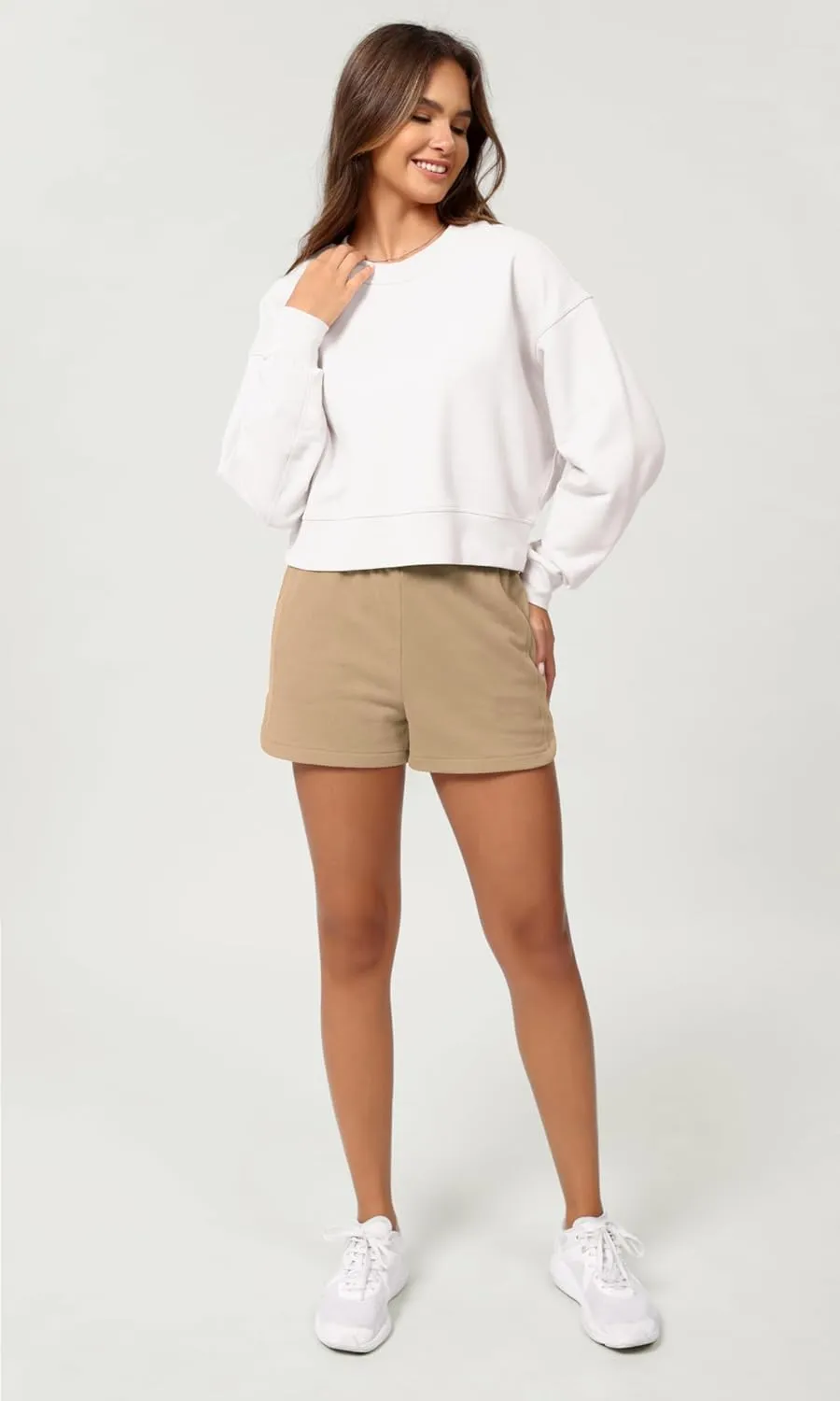 ODODOS Women's Sweat Shorts Cotton French Terry Curved Hem Workout Casual Relaxed Lounge Shorts with Pockets
