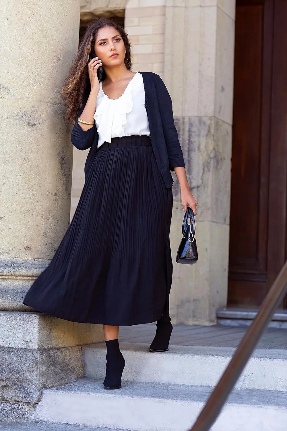 Pleated Midi Skirts for Women with Pockets, Elastic High Waisted Skirt Reg & Plus Size Womens Summer Skirts Trendy 2023