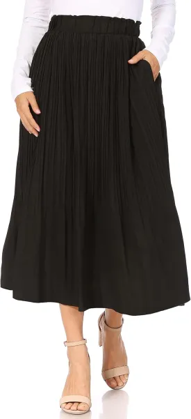 Pleated Midi Skirts for Women with Pockets, Elastic High Waisted Skirt Reg & Plus Size Womens Summer Skirts Trendy 2023