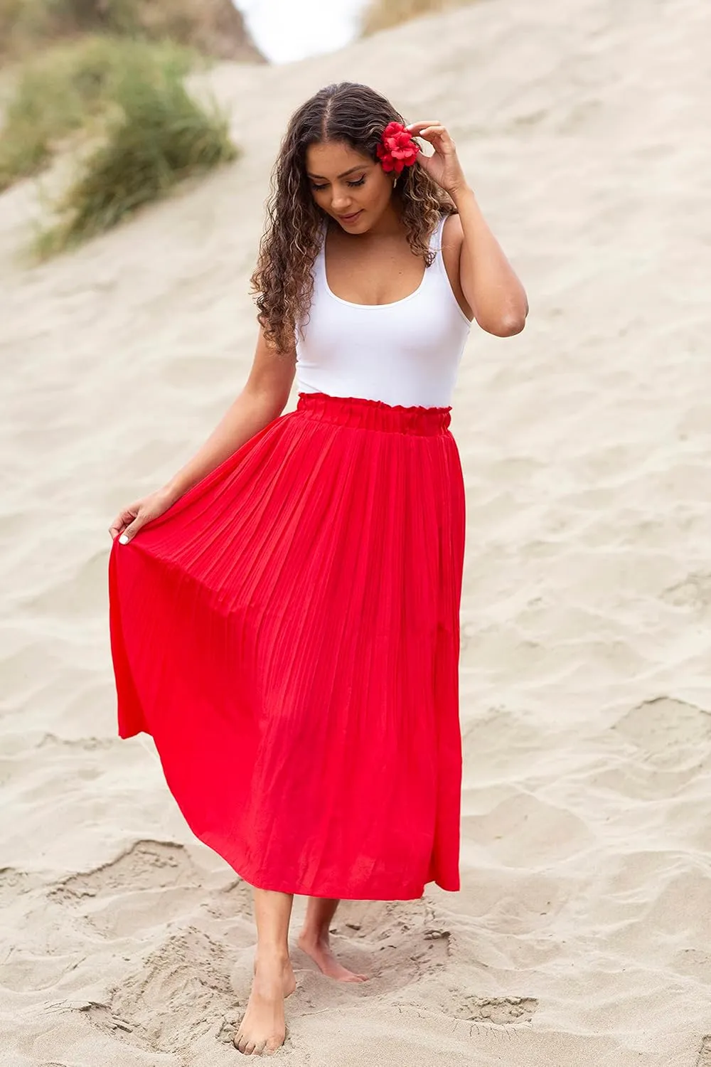 Pleated Midi Skirts for Women with Pockets, Elastic High Waisted Skirt Reg & Plus Size Womens Summer Skirts Trendy 2023