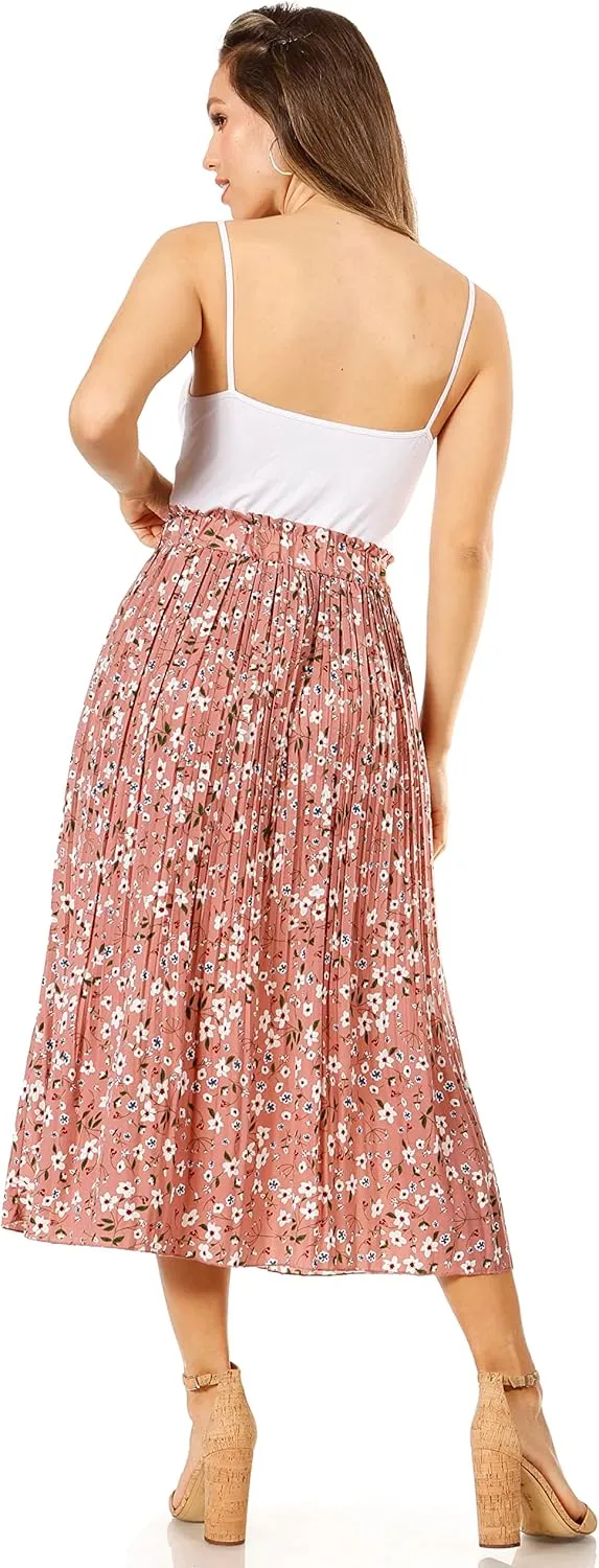 Pleated Midi Skirts for Women with Pockets, Elastic High Waisted Skirt Reg & Plus Size Womens Summer Skirts Trendy 2023