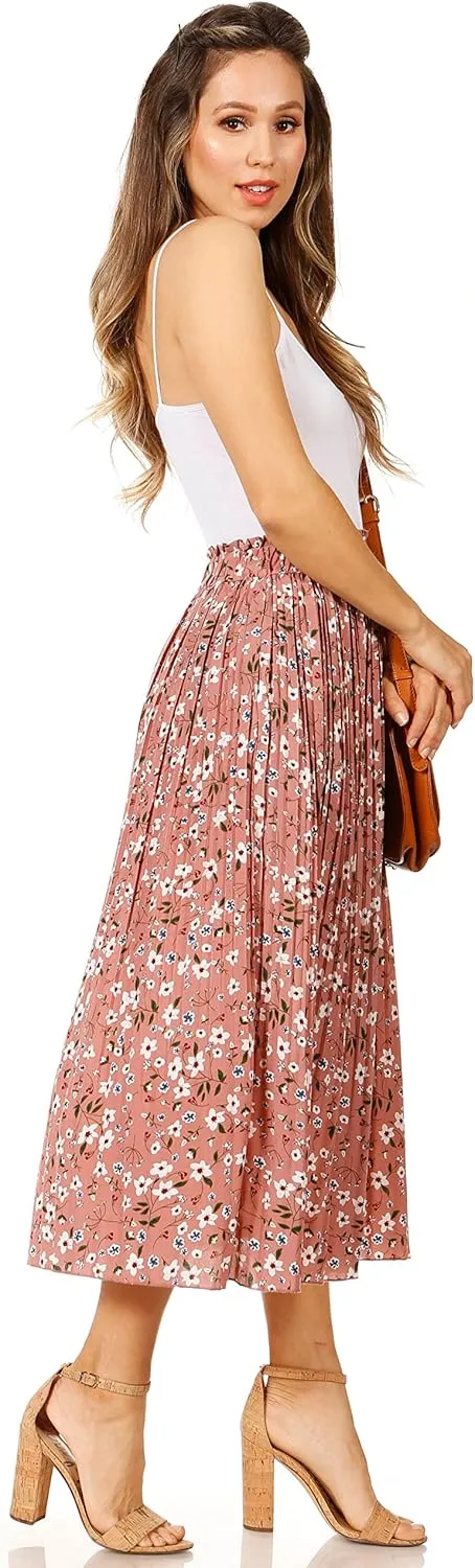 Pleated Midi Skirts for Women with Pockets, Elastic High Waisted Skirt Reg & Plus Size Womens Summer Skirts Trendy 2023