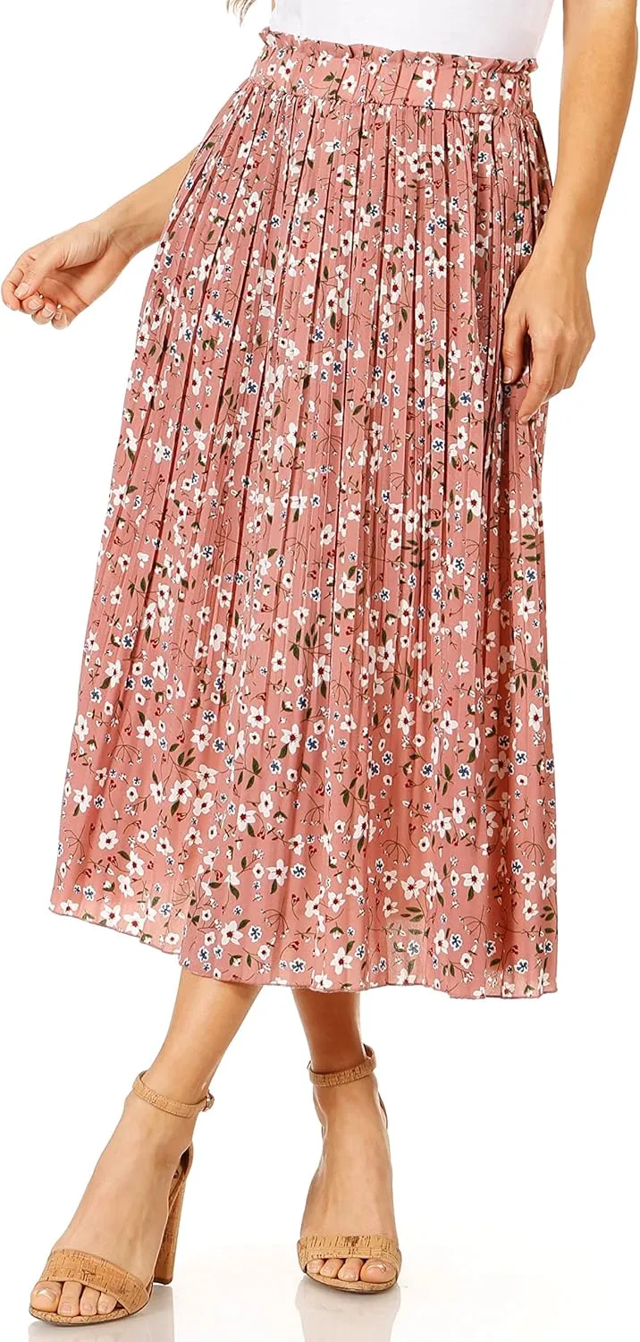 Pleated Midi Skirts for Women with Pockets, Elastic High Waisted Skirt Reg & Plus Size Womens Summer Skirts Trendy 2023