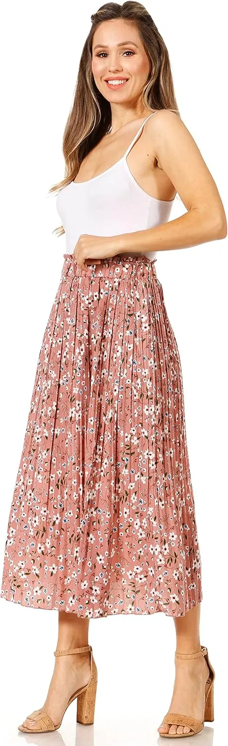 Pleated Midi Skirts for Women with Pockets, Elastic High Waisted Skirt Reg & Plus Size Womens Summer Skirts Trendy 2023