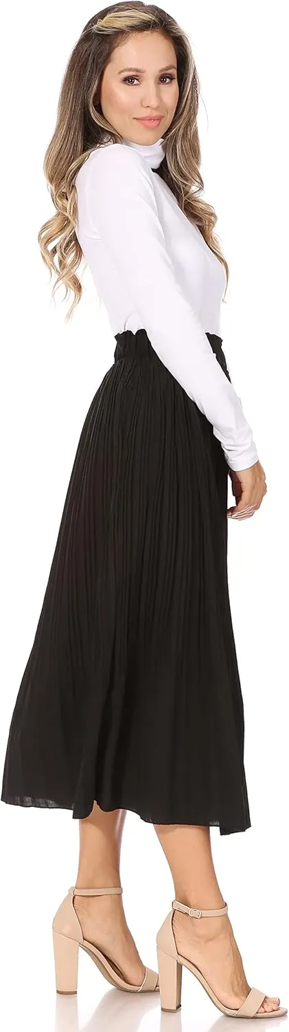 Pleated Midi Skirts for Women with Pockets, Elastic High Waisted Skirt Reg & Plus Size Womens Summer Skirts Trendy 2023