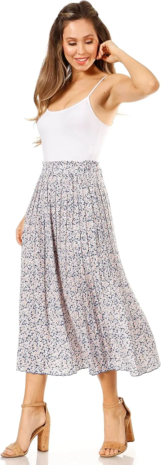 Pleated Midi Skirts for Women with Pockets, Elastic High Waisted Skirt Reg & Plus Size Womens Summer Skirts Trendy 2023