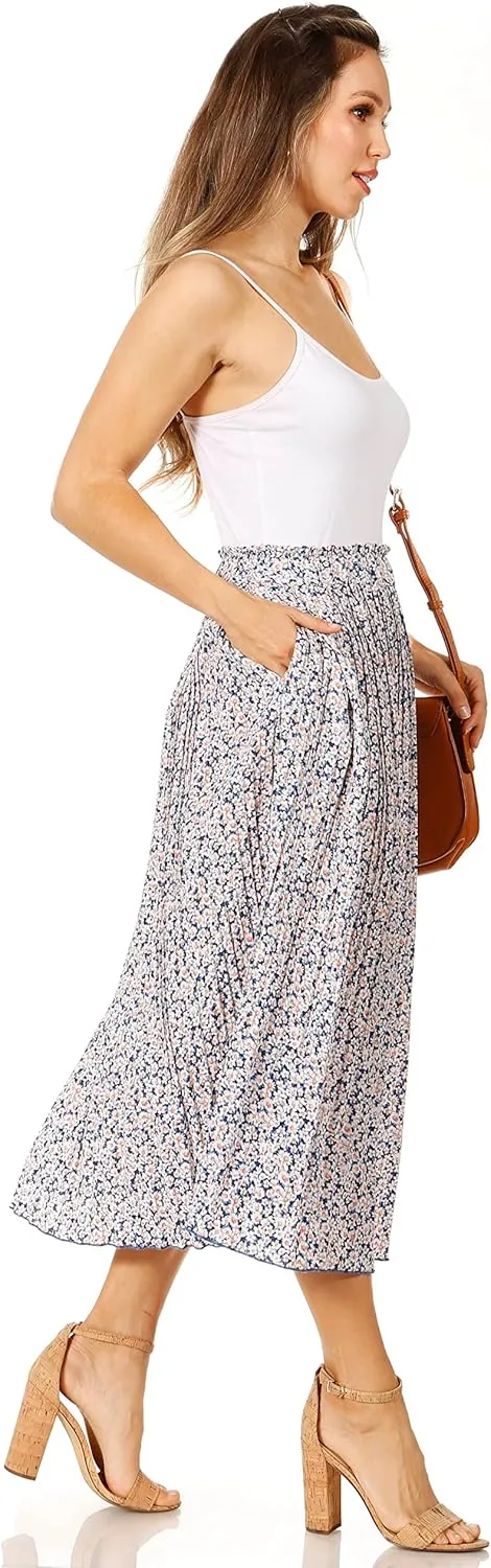 Pleated Midi Skirts for Women with Pockets, Elastic High Waisted Skirt Reg & Plus Size Womens Summer Skirts Trendy 2023
