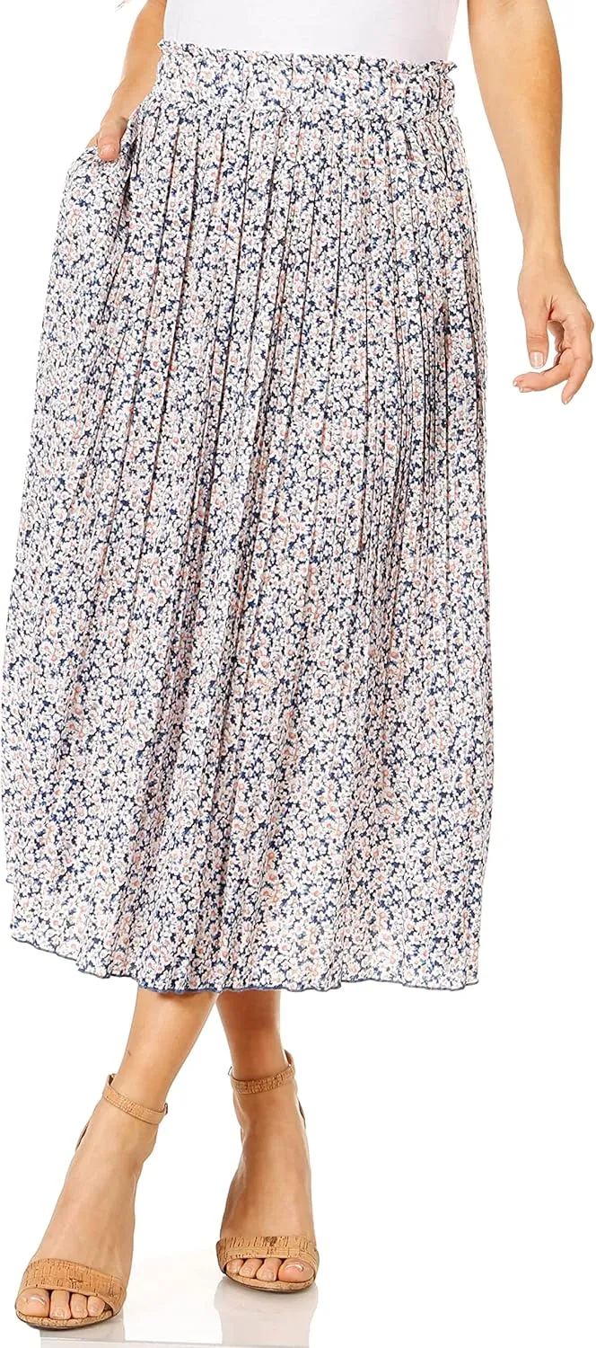 Pleated Midi Skirts for Women with Pockets, Elastic High Waisted Skirt Reg & Plus Size Womens Summer Skirts Trendy 2023