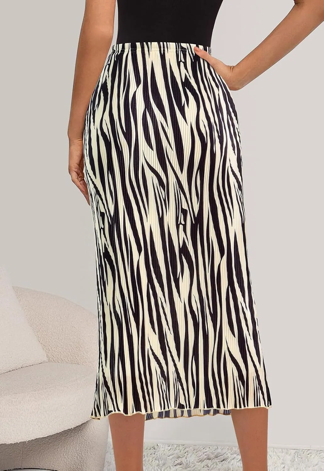 PRETTYGARDEN Women's 2025 Summer High Waist Graphic Print A Line Pleated Long Skirts for Women Trendy Plisse Midi Skirt