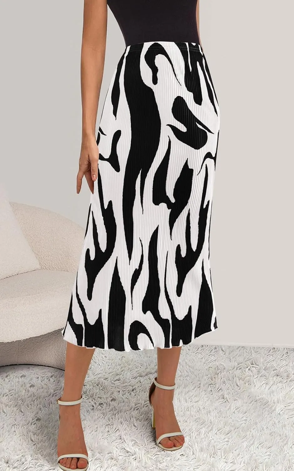 PRETTYGARDEN Women's 2025 Summer High Waist Graphic Print A Line Pleated Long Skirts for Women Trendy Plisse Midi Skirt