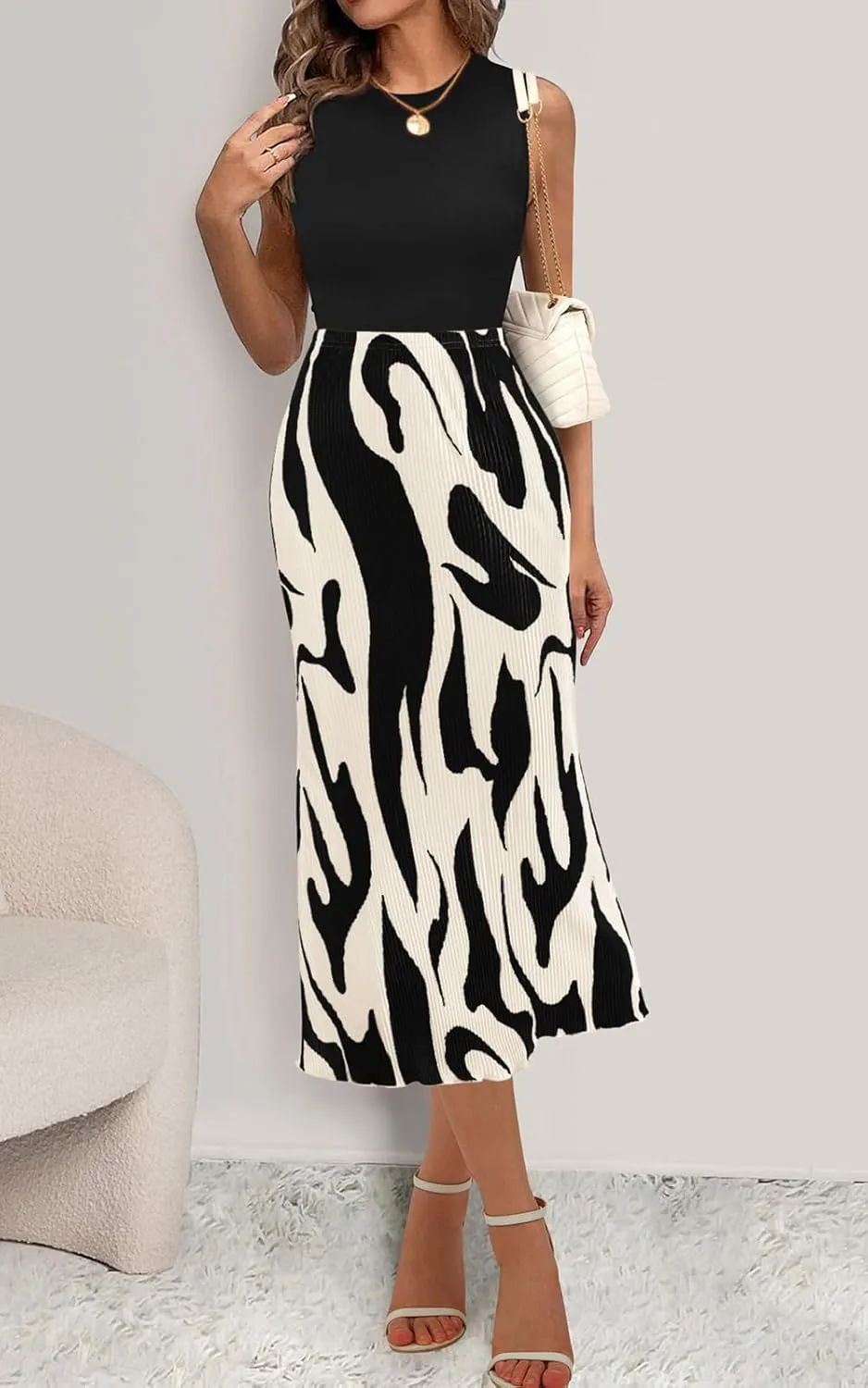 PRETTYGARDEN Women's 2025 Summer High Waist Graphic Print A Line Pleated Long Skirts for Women Trendy Plisse Midi Skirt