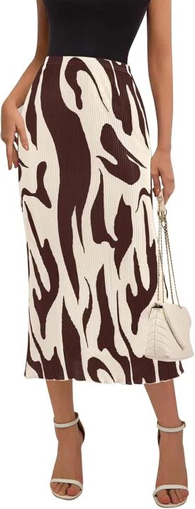 PRETTYGARDEN Women's 2025 Summer High Waist Graphic Print A Line Pleated Long Skirts for Women Trendy Plisse Midi Skirt