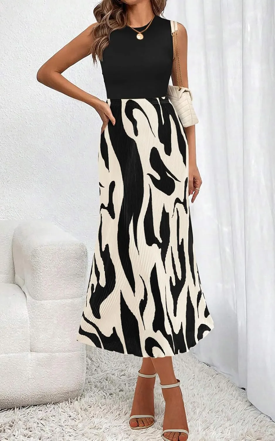 PRETTYGARDEN Women's 2025 Summer High Waist Graphic Print A Line Pleated Long Skirts for Women Trendy Plisse Midi Skirt
