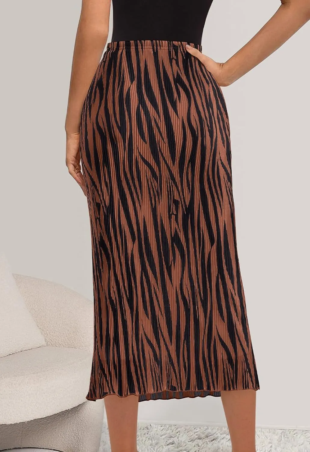 PRETTYGARDEN Women's 2025 Summer High Waist Graphic Print A Line Pleated Long Skirts for Women Trendy Plisse Midi Skirt