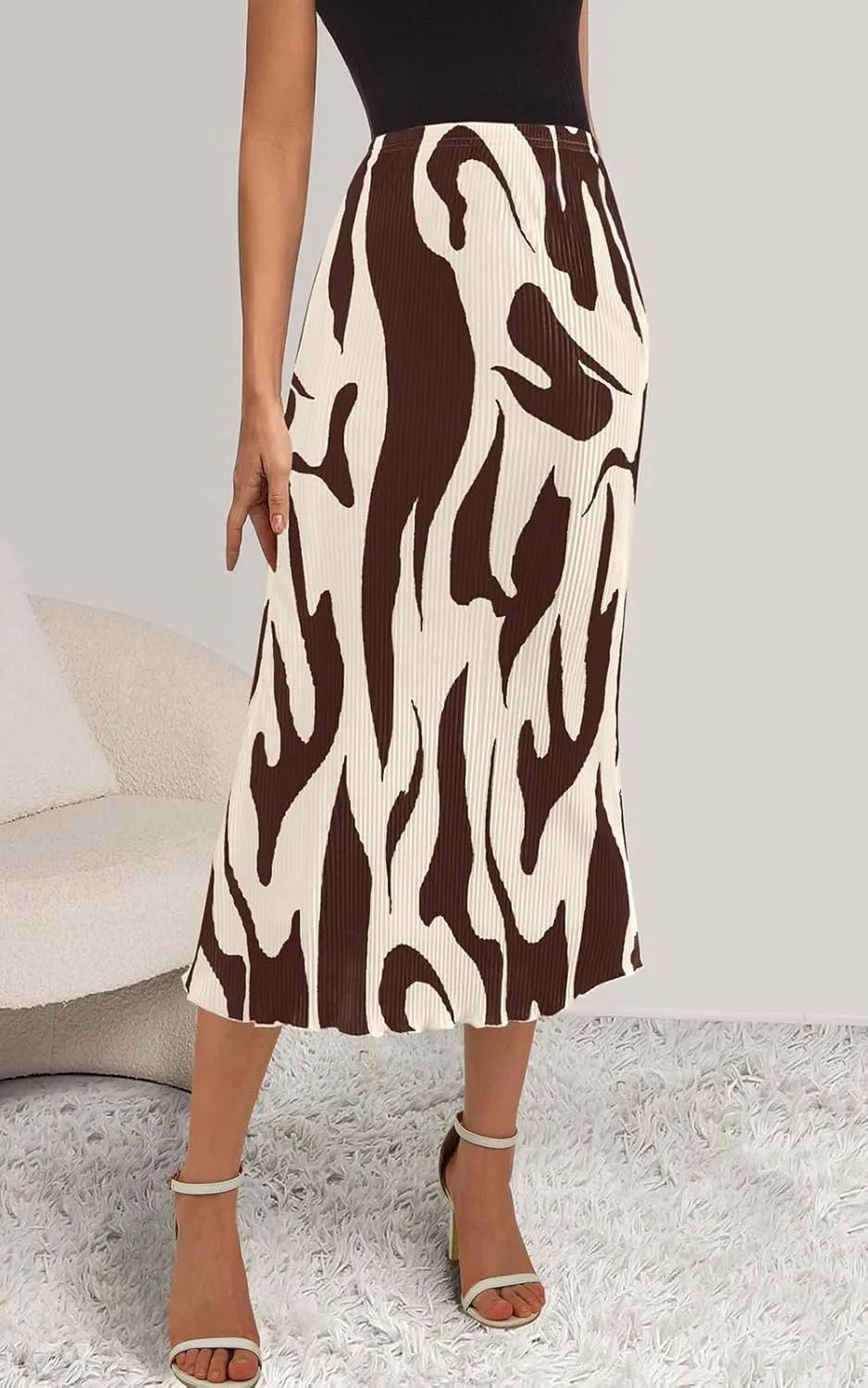 PRETTYGARDEN Women's 2025 Summer High Waist Graphic Print A Line Pleated Long Skirts for Women Trendy Plisse Midi Skirt
