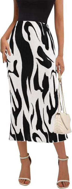 PRETTYGARDEN Women's 2025 Summer High Waist Graphic Print A Line Pleated Long Skirts for Women Trendy Plisse Midi Skirt