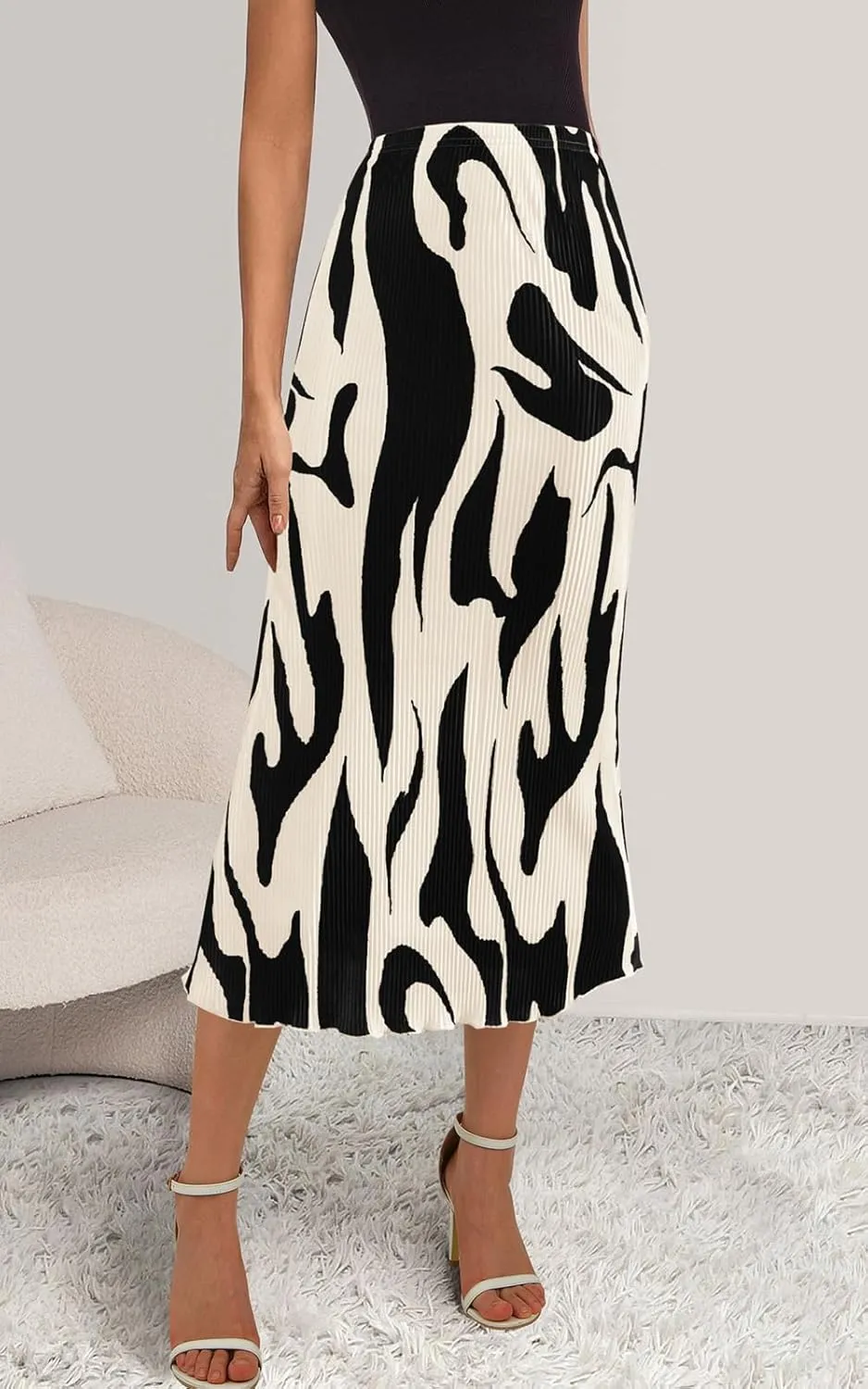 PRETTYGARDEN Women's 2025 Summer High Waist Graphic Print A Line Pleated Long Skirts for Women Trendy Plisse Midi Skirt