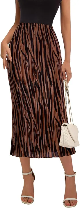 PRETTYGARDEN Women's 2025 Summer High Waist Graphic Print A Line Pleated Long Skirts for Women Trendy Plisse Midi Skirt