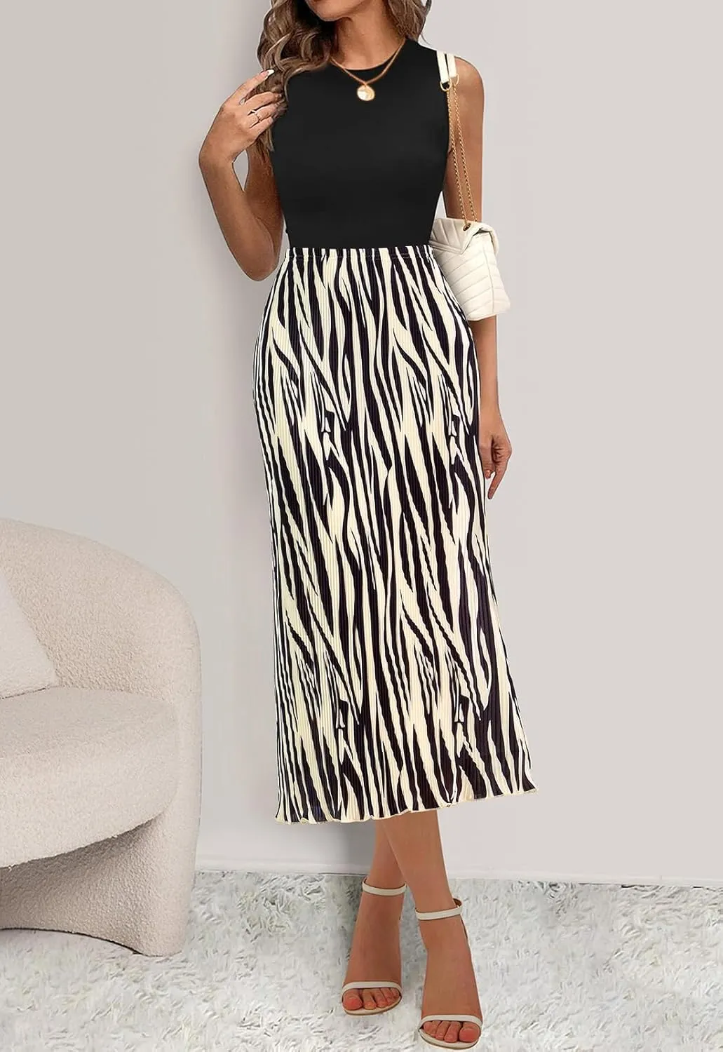 PRETTYGARDEN Women's 2025 Summer High Waist Graphic Print A Line Pleated Long Skirts for Women Trendy Plisse Midi Skirt