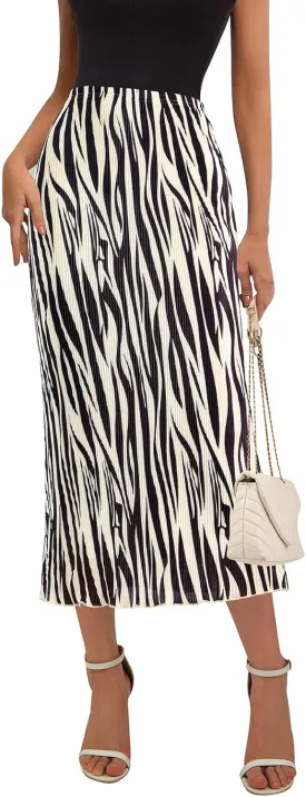 PRETTYGARDEN Women's 2025 Summer High Waist Graphic Print A Line Pleated Long Skirts for Women Trendy Plisse Midi Skirt