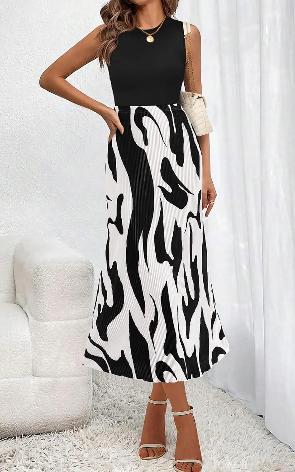 PRETTYGARDEN Women's 2025 Summer High Waist Graphic Print A Line Pleated Long Skirts for Women Trendy Plisse Midi Skirt