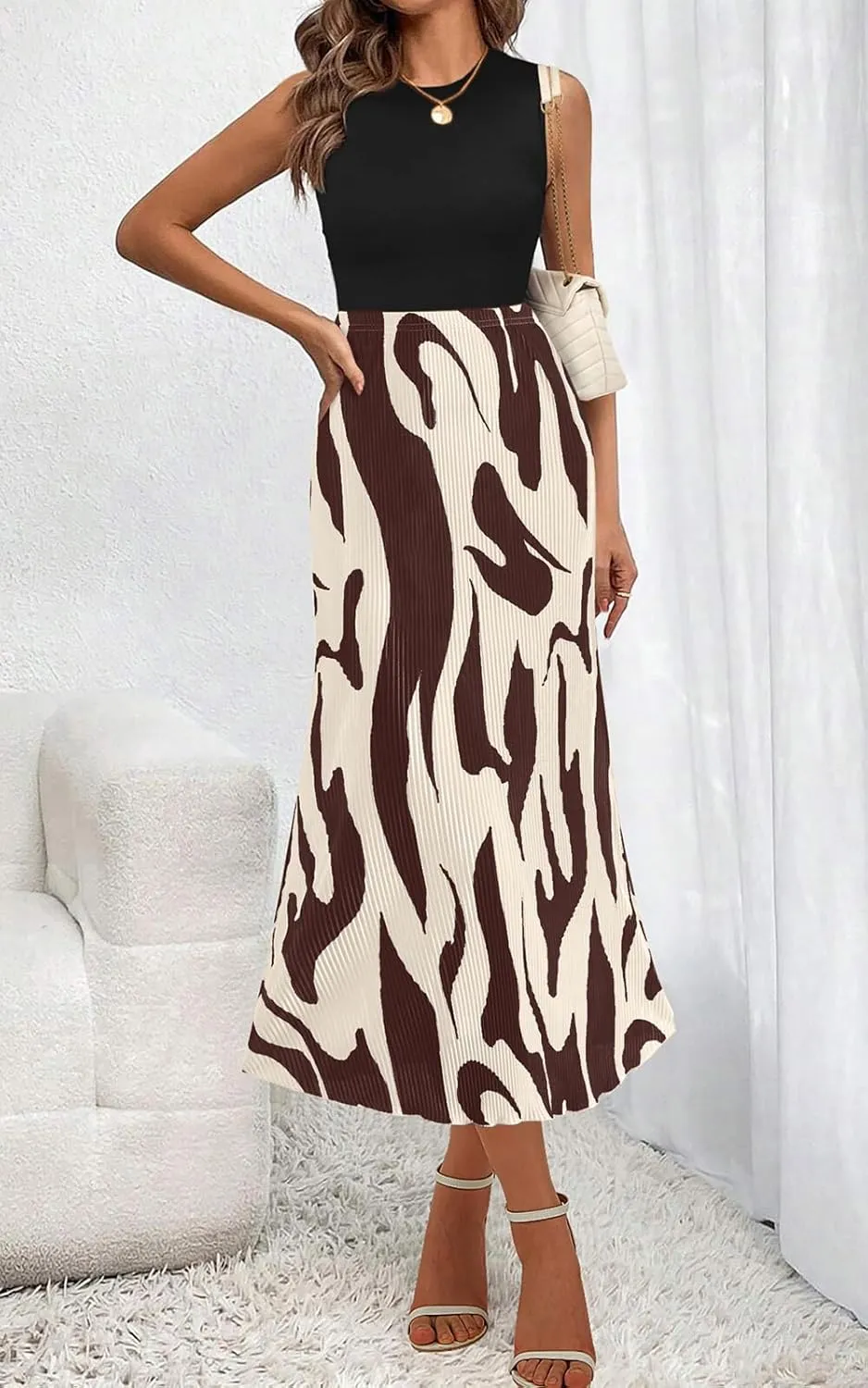 PRETTYGARDEN Women's 2025 Summer High Waist Graphic Print A Line Pleated Long Skirts for Women Trendy Plisse Midi Skirt