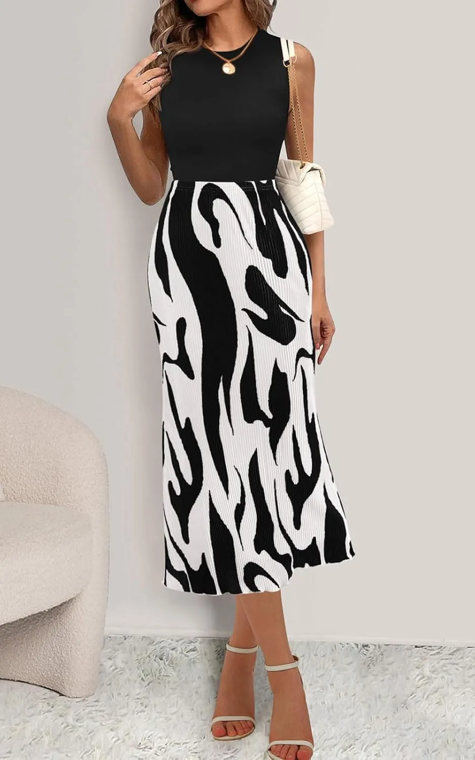 PRETTYGARDEN Women's 2025 Summer High Waist Graphic Print A Line Pleated Long Skirts for Women Trendy Plisse Midi Skirt