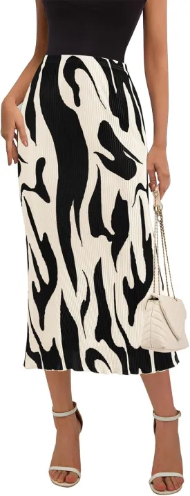 PRETTYGARDEN Women's 2025 Summer High Waist Graphic Print A Line Pleated Long Skirts for Women Trendy Plisse Midi Skirt
