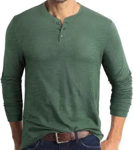 PrettyGuide Men's Henley Shirts Long Sleeve Casual Fashion Fall Button Slub Cotton T-Shirts