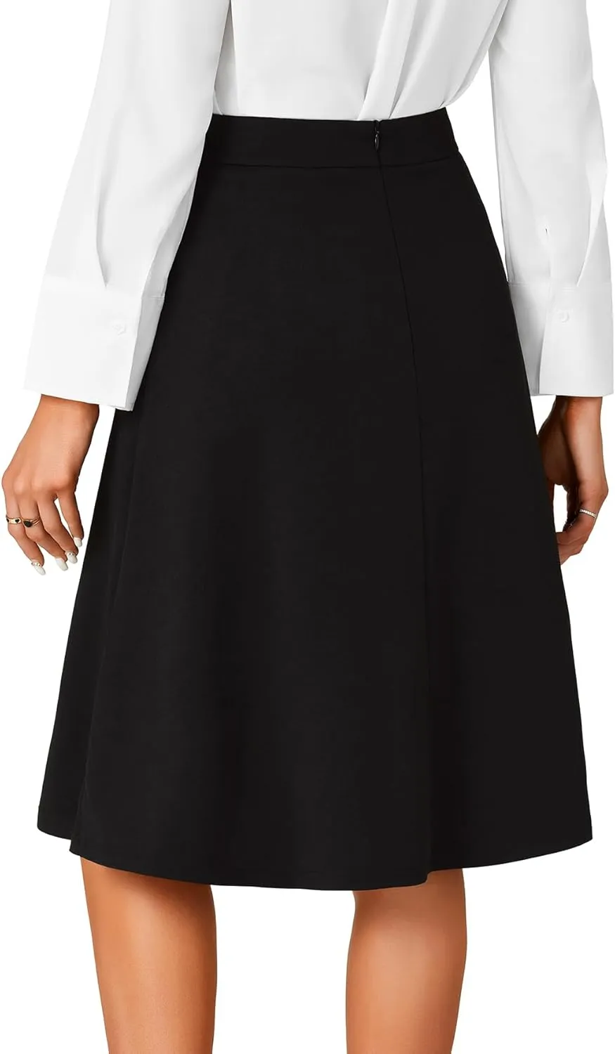Rooscier Women's High Waist Pleated Flared A Line Elegant Midi Skirt with Pockets