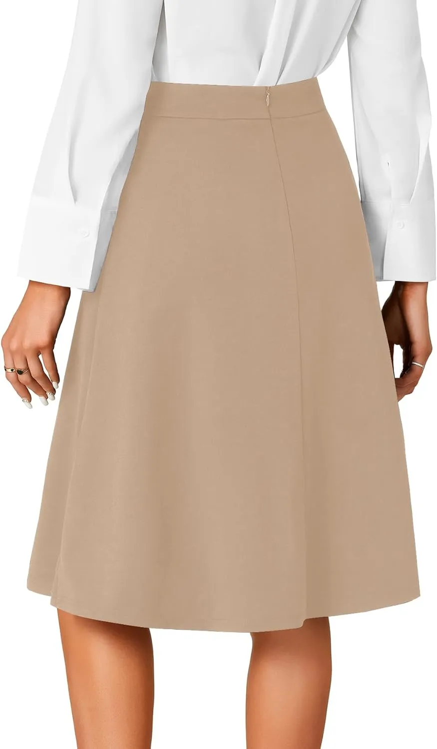 Rooscier Women's High Waist Pleated Flared A Line Elegant Midi Skirt with Pockets