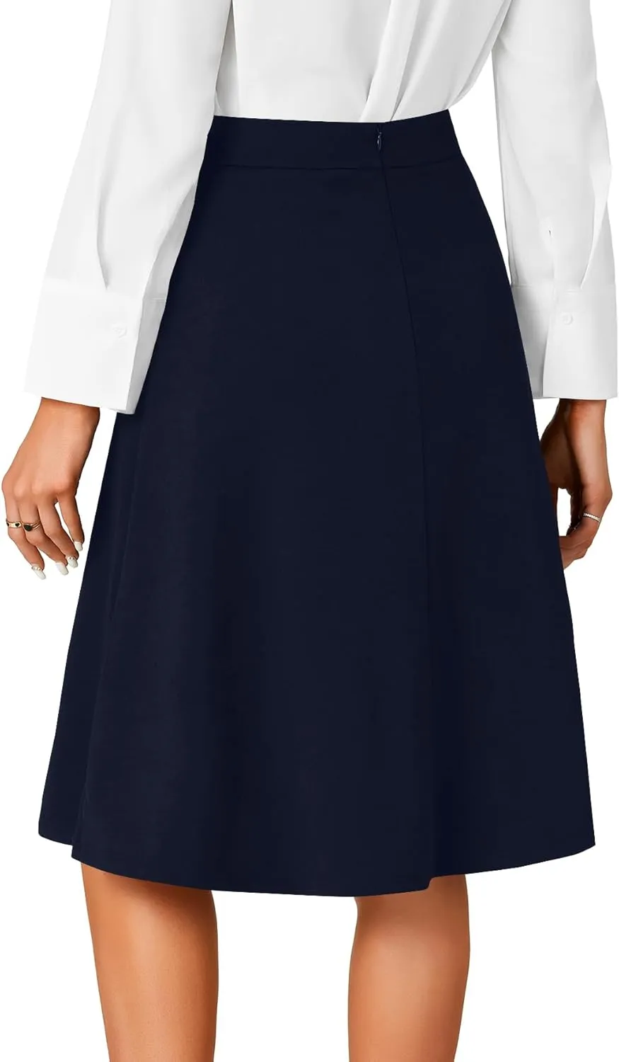 Rooscier Women's High Waist Pleated Flared A Line Elegant Midi Skirt with Pockets
