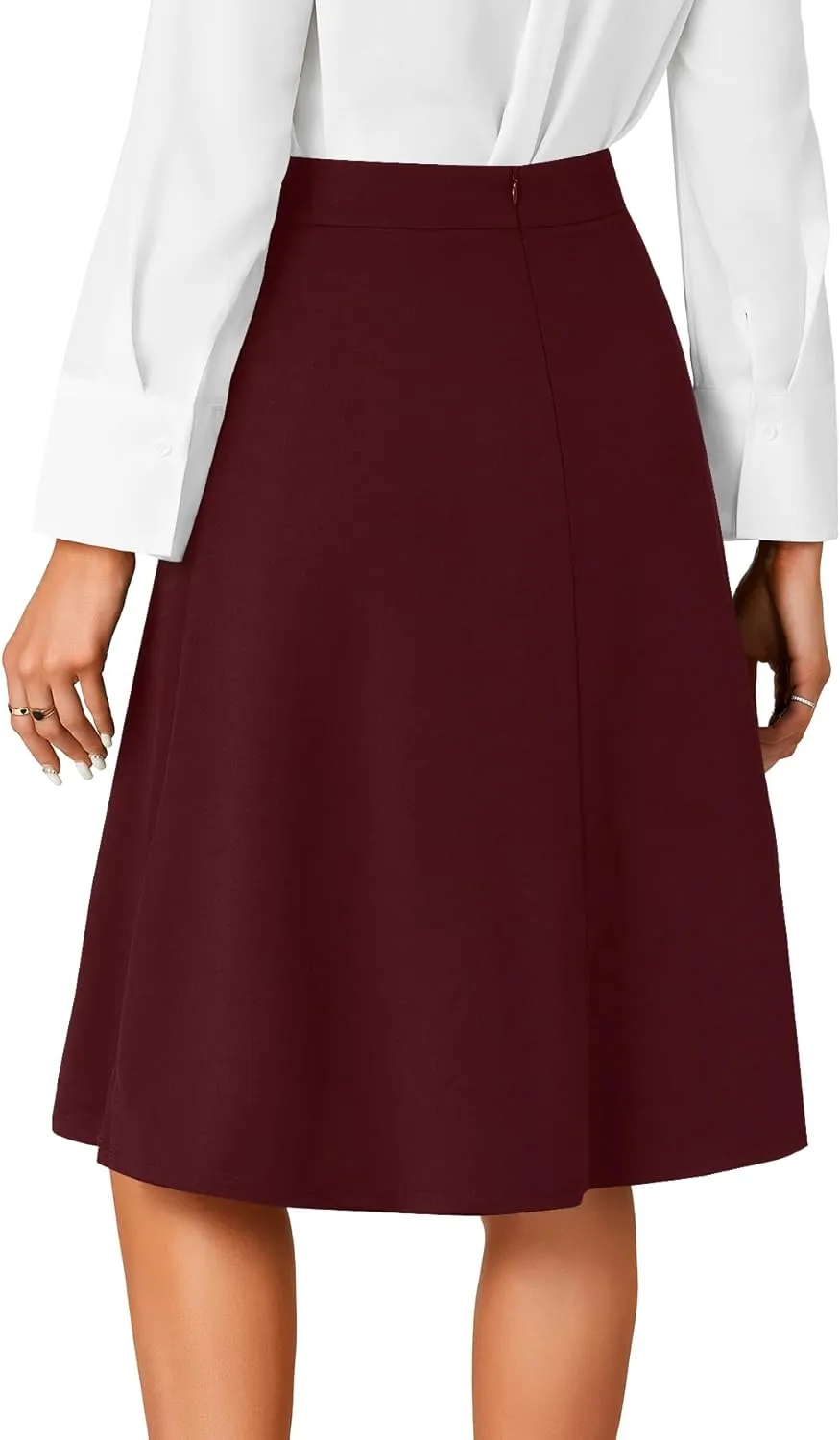 Rooscier Women's High Waist Pleated Flared A Line Elegant Midi Skirt with Pockets