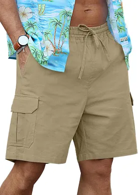 RQP Mens Linen Cargo Shorts Casual Drawstring Shorts Relaxed Fit Summer Beach for Men