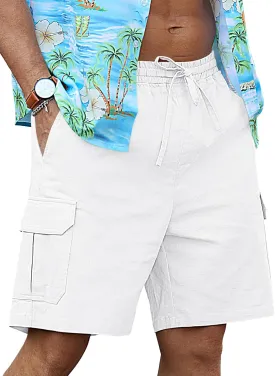 RQP Mens Linen Cargo Shorts Casual Drawstring Shorts Relaxed Fit Summer Beach for Men